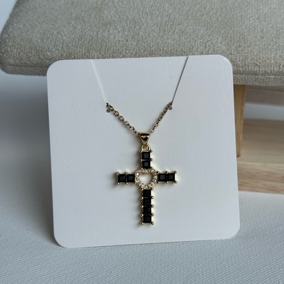 Gold and Black Cross Pendant Necklace - Picture 2 of 3